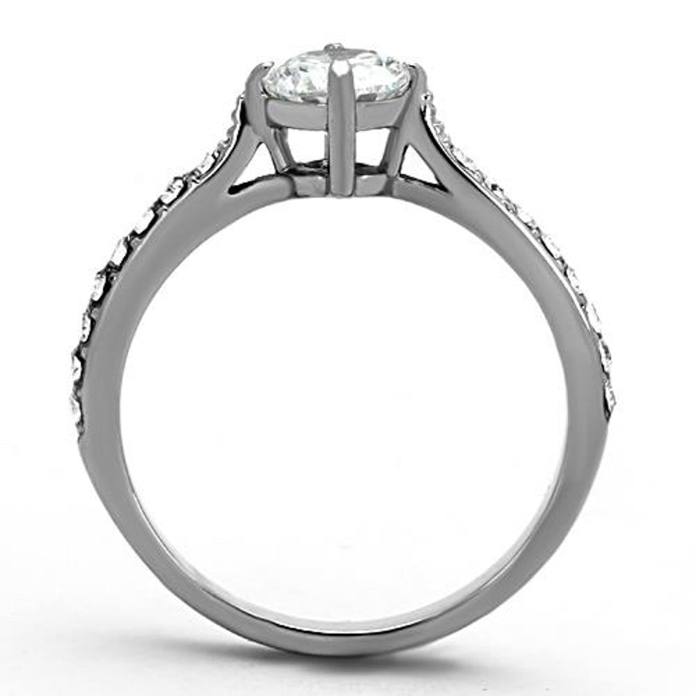 ARTK1339 Stainless Steel 1 Ct Cubic Zirconia Silver Engagement Wedding Ring Women's Sz 5-10